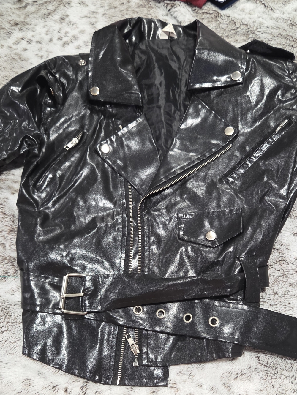 Amscan Shiny Black Faux Leather Moto Jacket with Belt